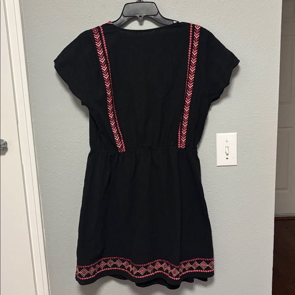 Black Boho Embroidered Mini Dress | Pink Folk Geometric | Tie Neck Size:L - Picture 3 of 3